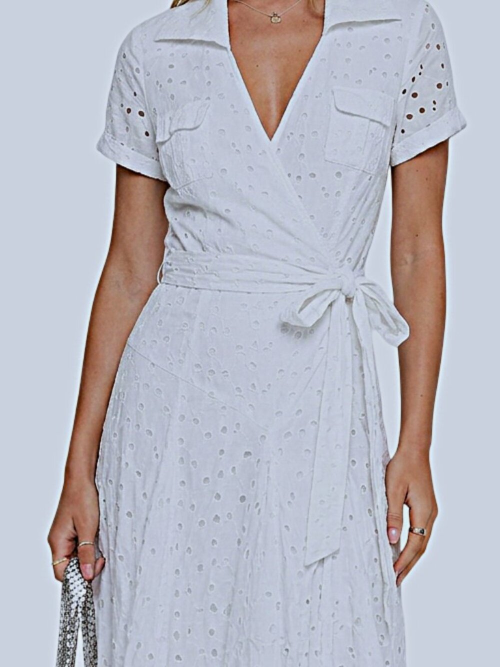 Diane von Furstenberg Taffy Eyelet Wrap Dress White Cotton Size 12 Midi